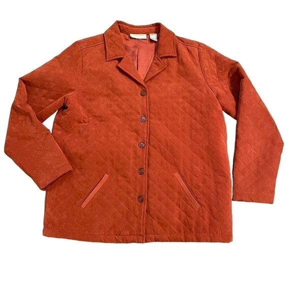 Lemon Grass Rust Orange Quilted Long Sleeve Barn Jacket Button Front. Large Tall - Picture 8 of 12
